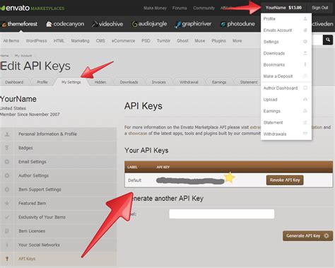 themeforest api key|where can i find my Secret API Key .